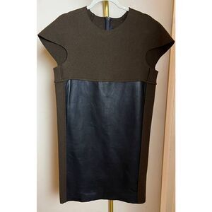 Ter et Bantine Brown Virgin Wool and Black Lamb Skin Leather Dress Sz. 42 (US 6)